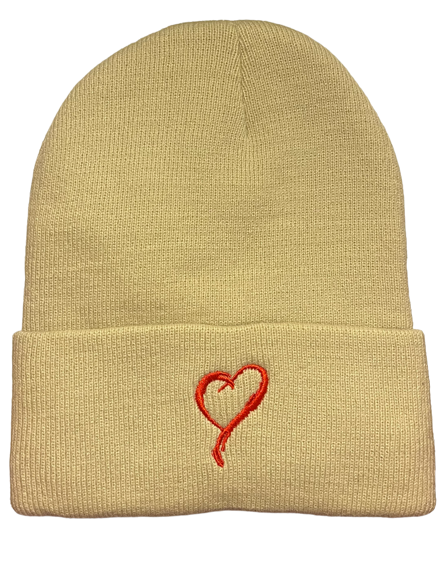 Beanie - Tan with Red Embroidery