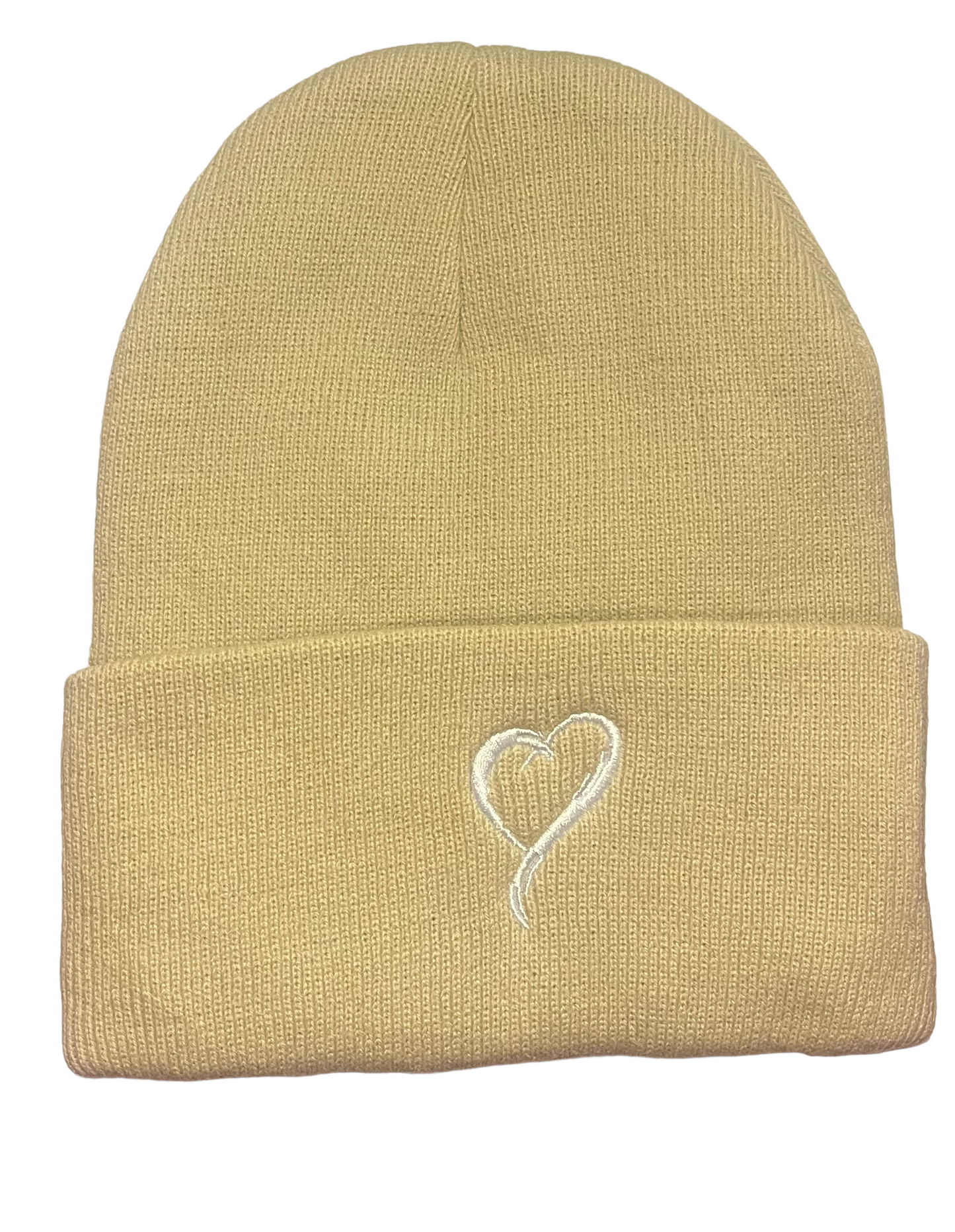 Beanie - Tan with White Embroidery