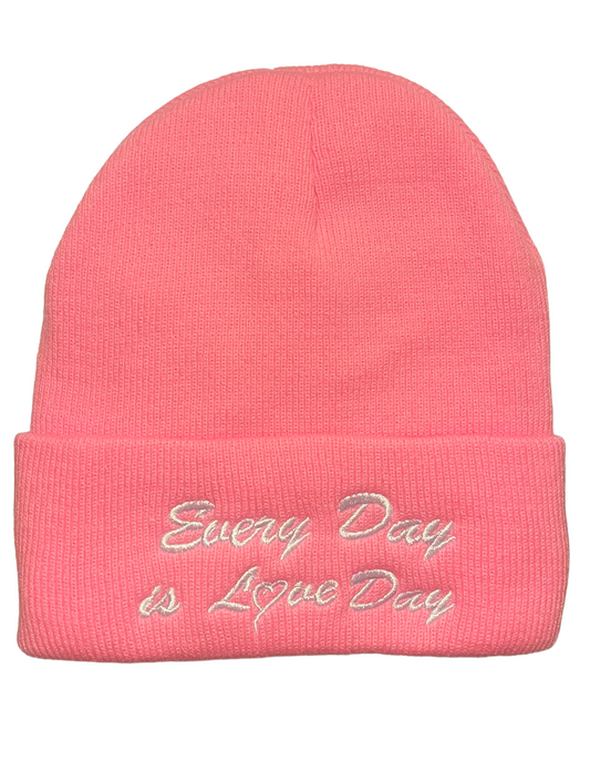 Beanie - Pink with White Embroidery