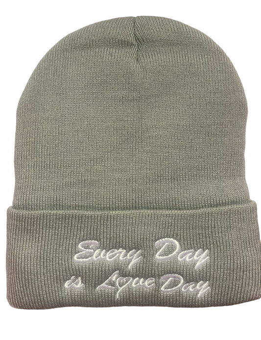 Beanie - Light Gray with White Embroidery