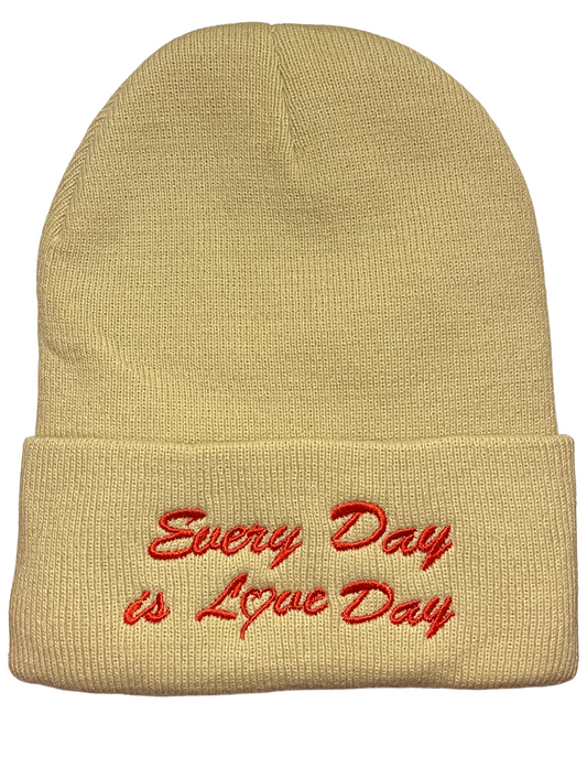 Beanie - Tan with Red Embroidery
