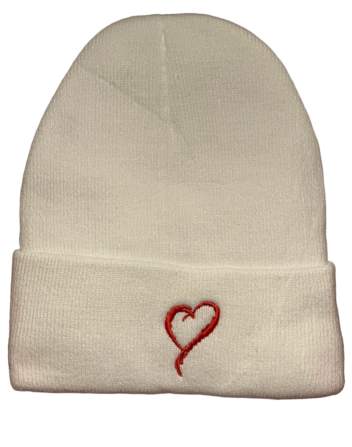 Beanie - White with Red Embroidery