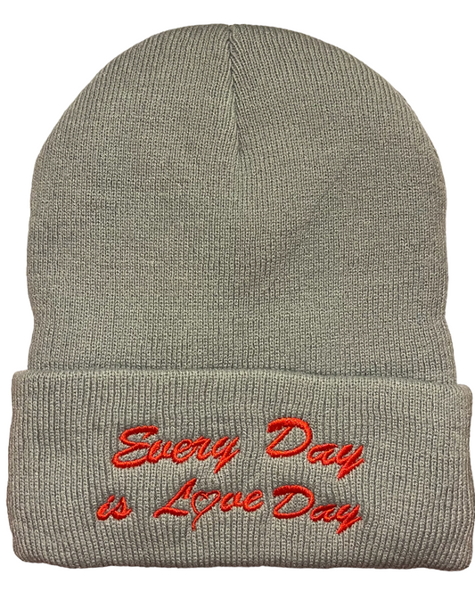 Beanie - Light Gray with Red Embroidery