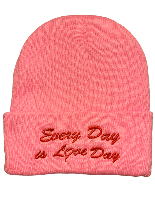 Beanie - Pink with Red Embroidery