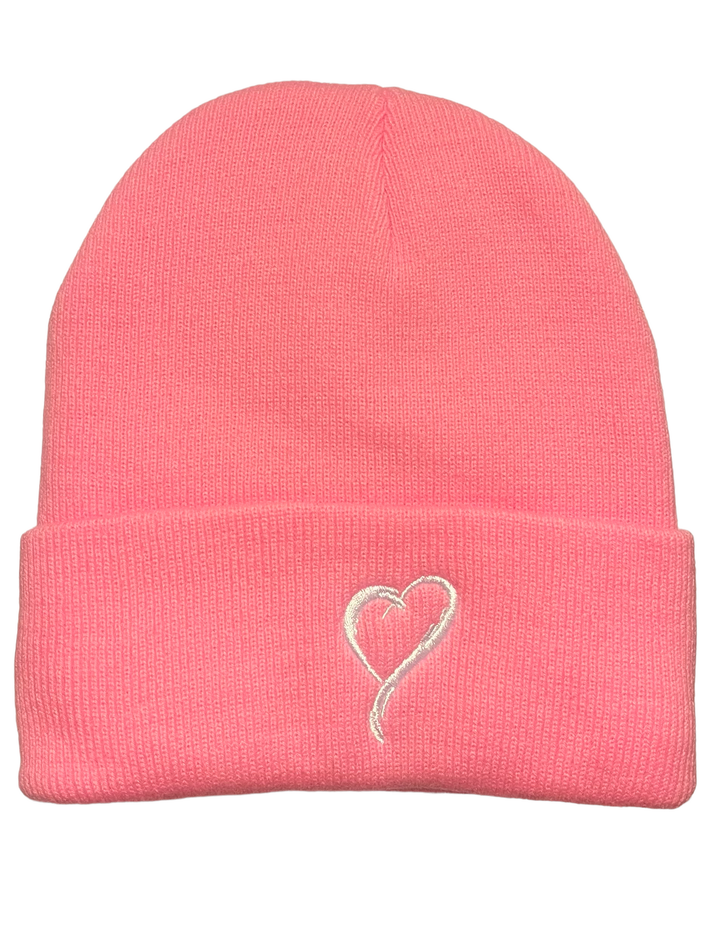 Beanie - Pink with White Embroidery