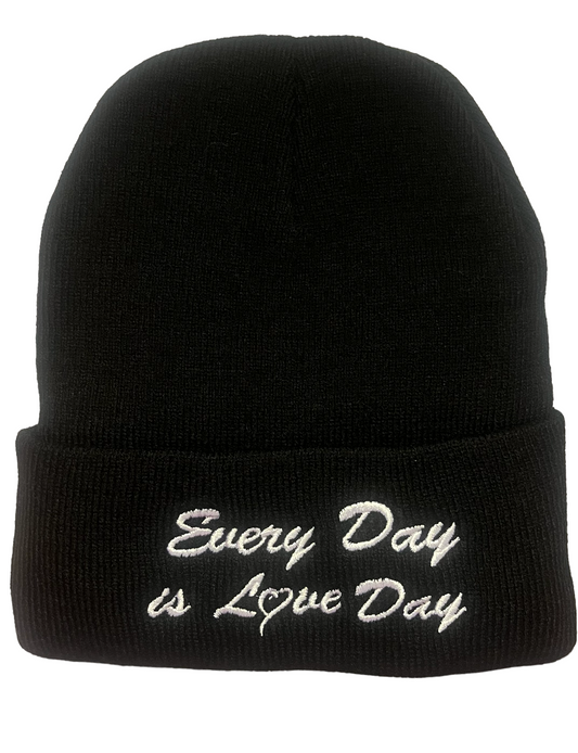 Beanie - Black with White Embroidery