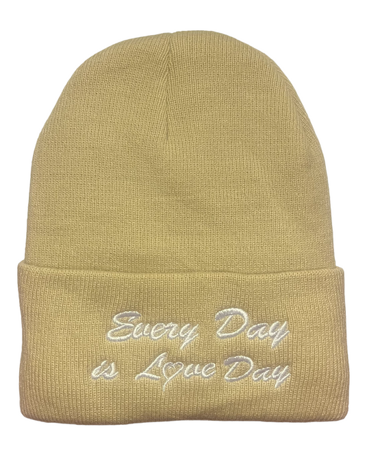 Beanie - Tan with White Embroidery