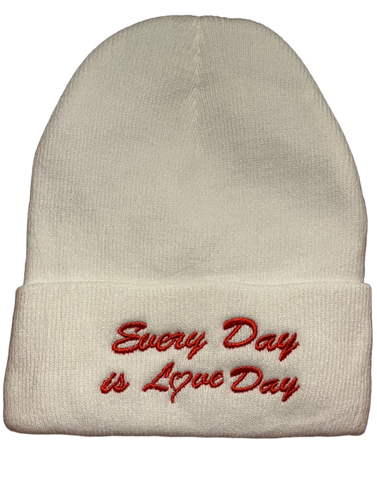 Beanie - White with Red Embroidery